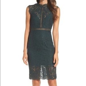 Bardot Lace Sheath Dress - Forest
